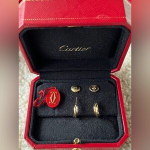 Cartier Tri Color 18K Yellow White & Rose Gold Small Trinity Hoop Earrings